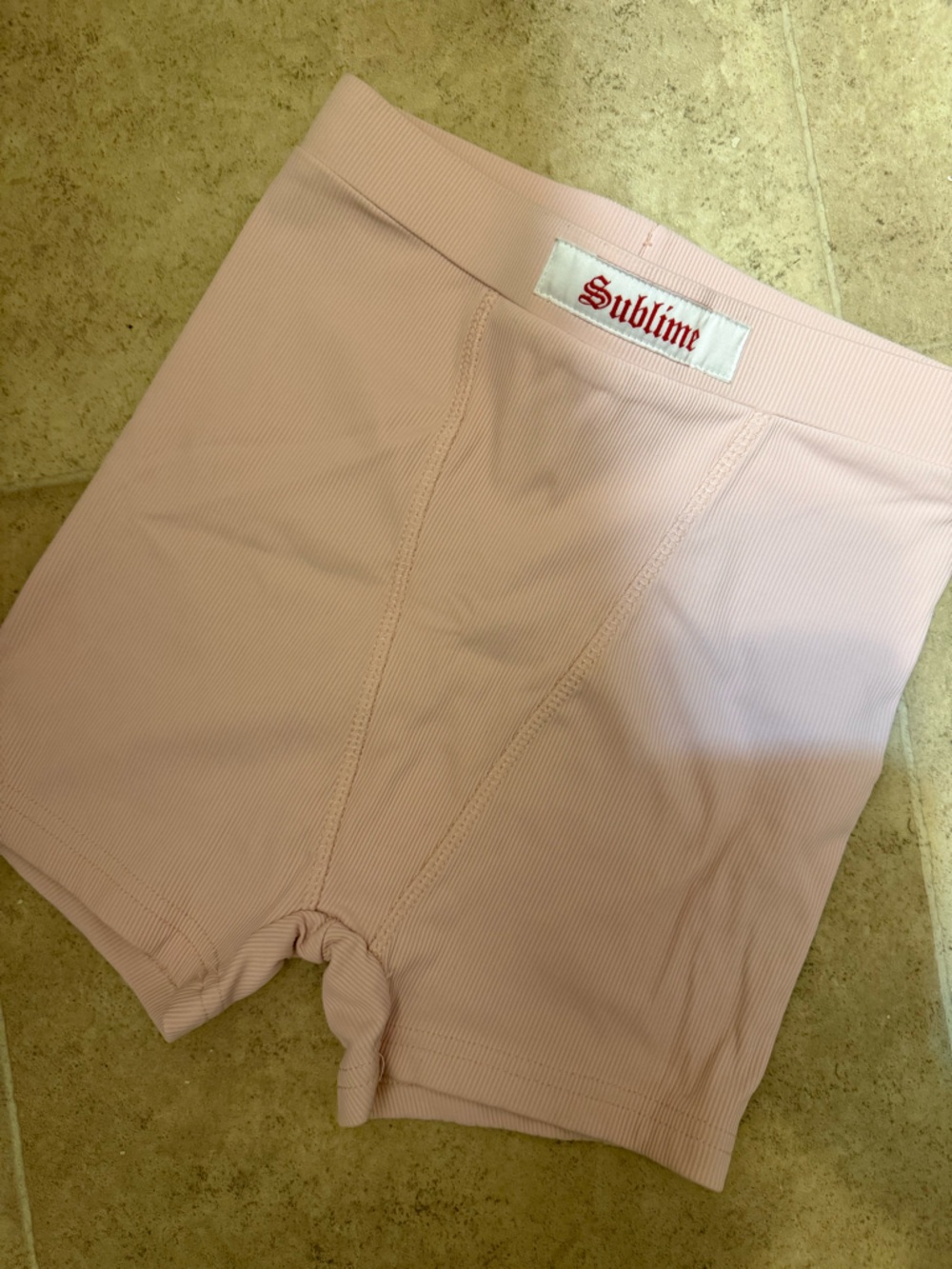 Pink ribbed boxer style gym shorts